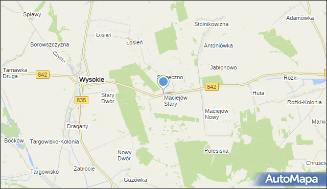 mapa Maciejów Stary, Maciejów Stary gmina Wysokie na mapie Targeo